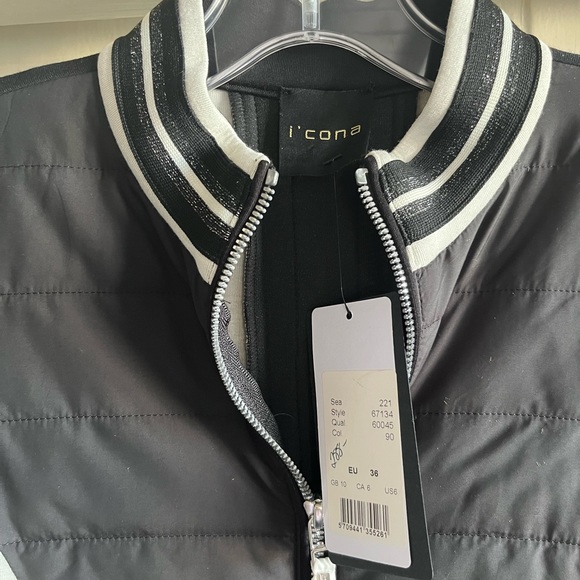 Women's Athleisure Jacket Size 6 I'CONA Full Zipper Black and White NWT - Picture 6 of 7